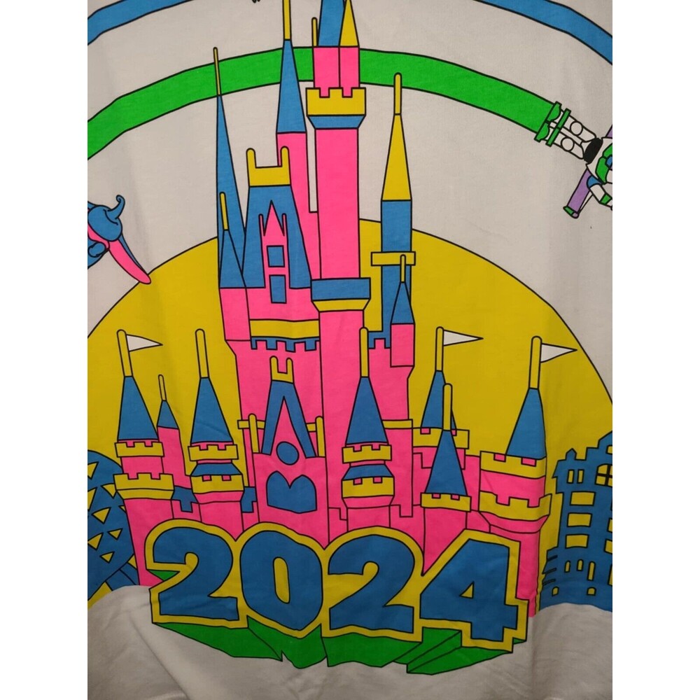 Disney 2024 Sleeping Beauty 's Castle T-Shirt WDW Bright Neon Colors 80's NEW